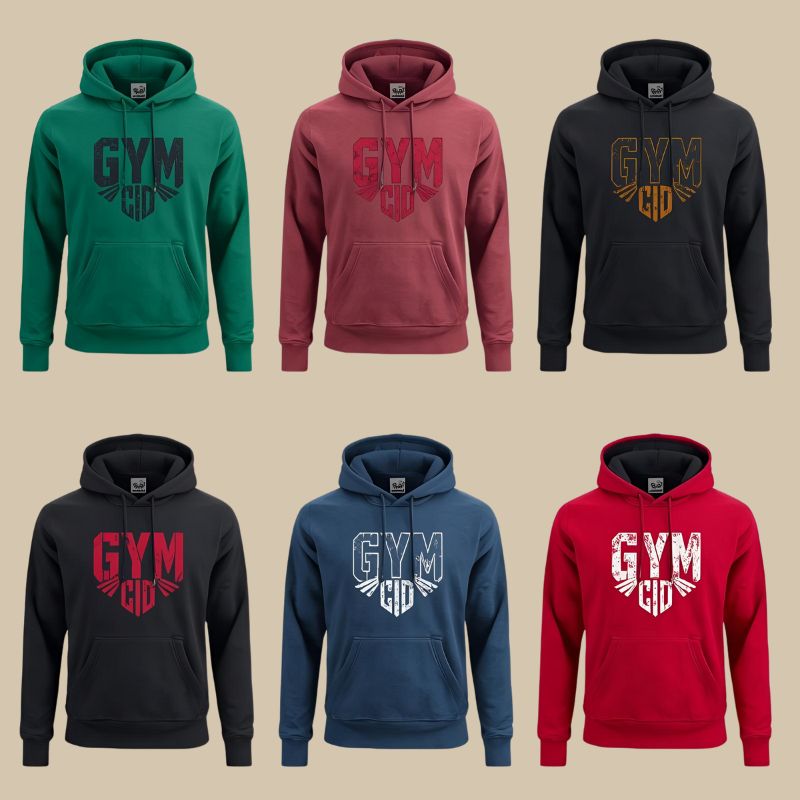 Men Wearing Graphic Gym Hoodie During Workout Session