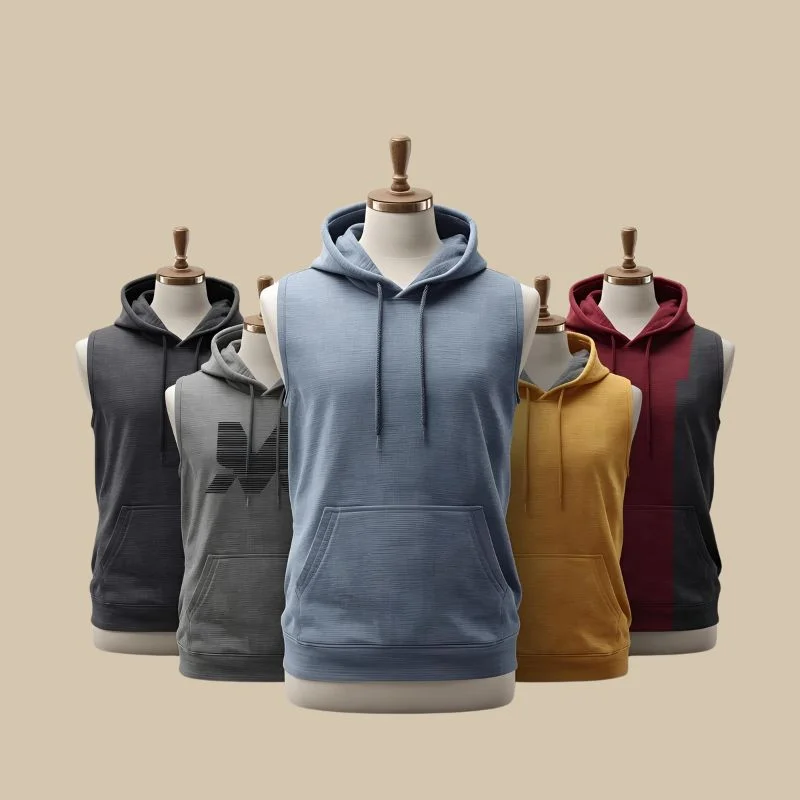 Custom Sleeveless Hoodies With Logo Print For Gym And Fitness Suppliers.