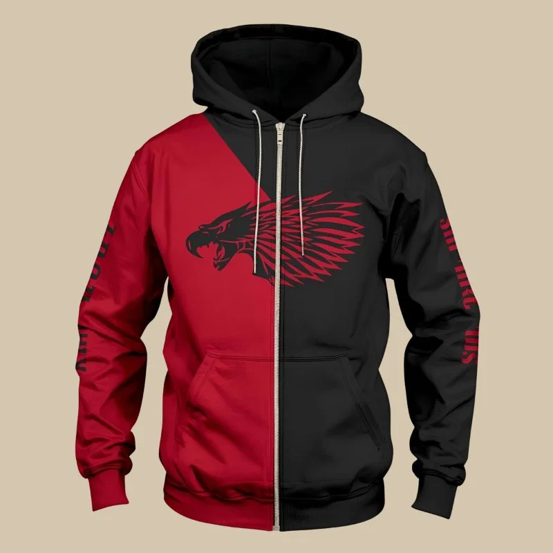 Front View Of Classic Black Zip Up Hoodie From Sports Clothing Apparel