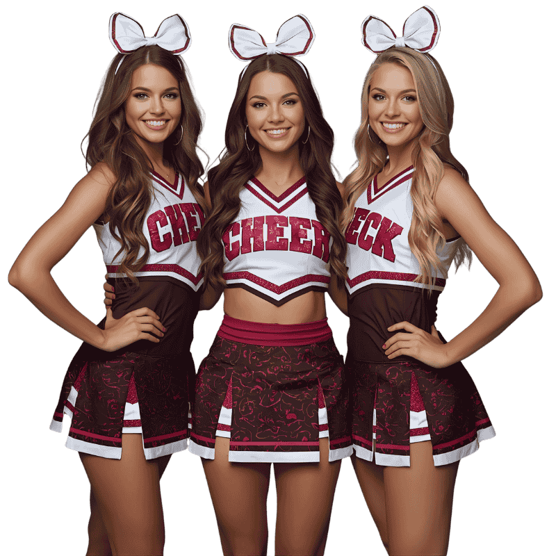 Custom Cheer Uniforms With Team Colors, Embroidered Logos, And Fitted Skirts
