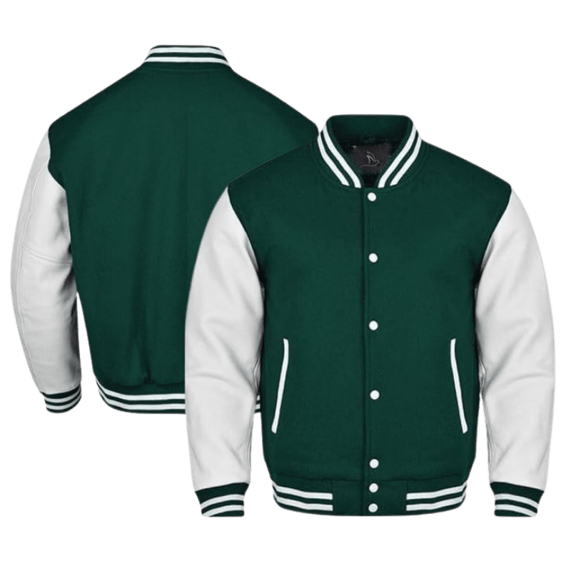 Custom Varsity Jacket With Embroidered Logo, Ribbed Cuffs, And Snap Buttons