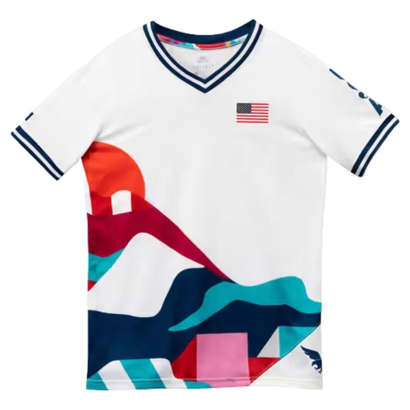 “Front And Back View Of Usa-Themed Skateboarding Uniform Design.”